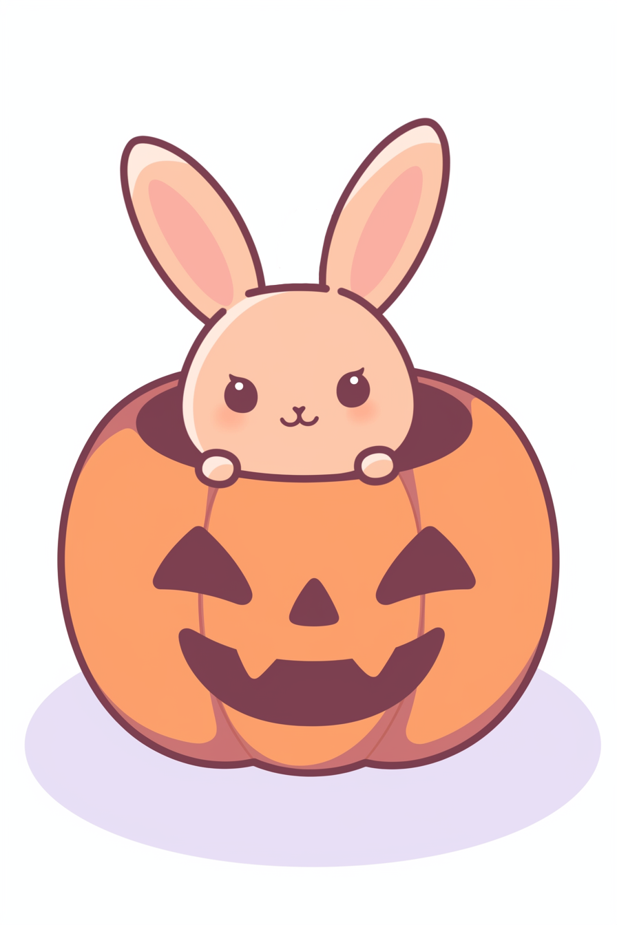 halloween cute animals drawings 2: A delightful illustration featuring a cute bunny peeking out of a carved pumpkin.